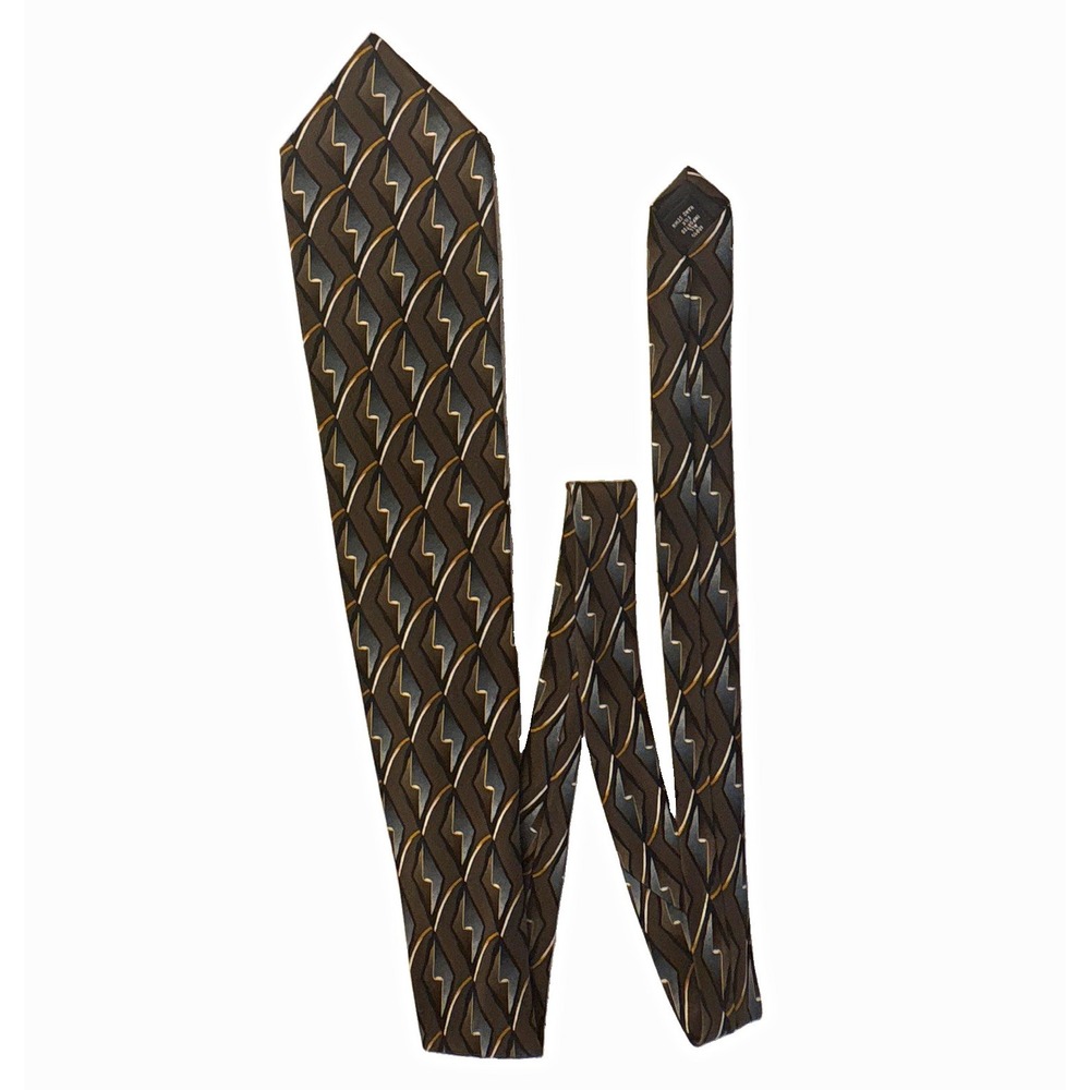 Ziggurat Silk Woven Men's Tie Brown Blue Gold White Geometric Abstract Pointed